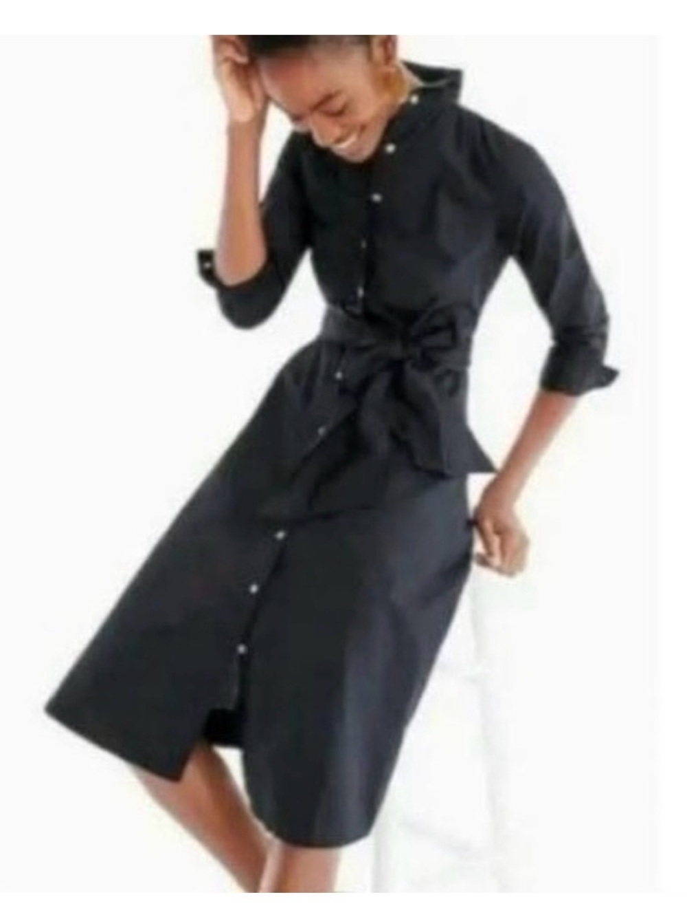 J. Crew Navy Button-Front Shirt Dress - Picture 2 of 5